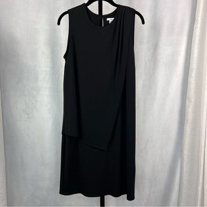 bar III Dress Womens Medium Black Drapey Sleeveless Keyhole Button Cocktail Midi
